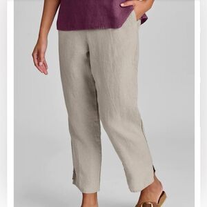 FLAX Linen Lagenlook Elastic Waistband Pocketed Ankle Pants In Natural Size 4-6